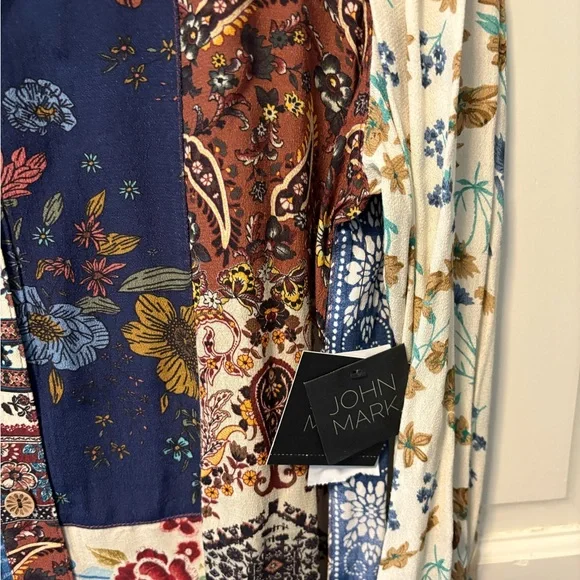 NWT John Mark patchwork Indian summer button tunic blouse top women m medium new - Picture 2 of 7